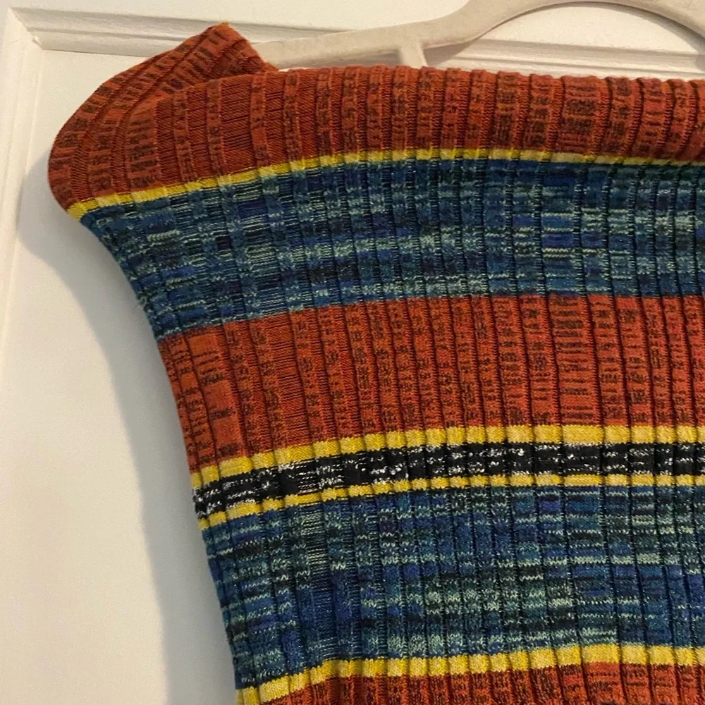 Free People Striped Carly Cowl Neck Ribbed Tank Top Sweater Orange Size Small